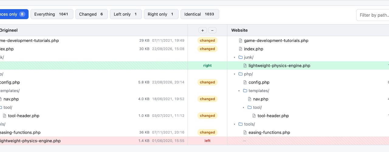 Folder Compare - Comparing two folders in a file tree