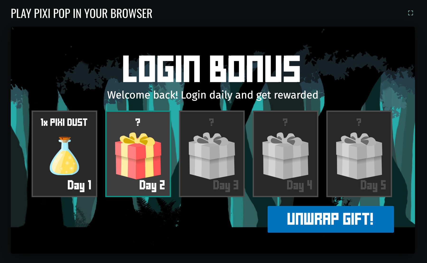 Pixi Pop in the browser - Login bonus