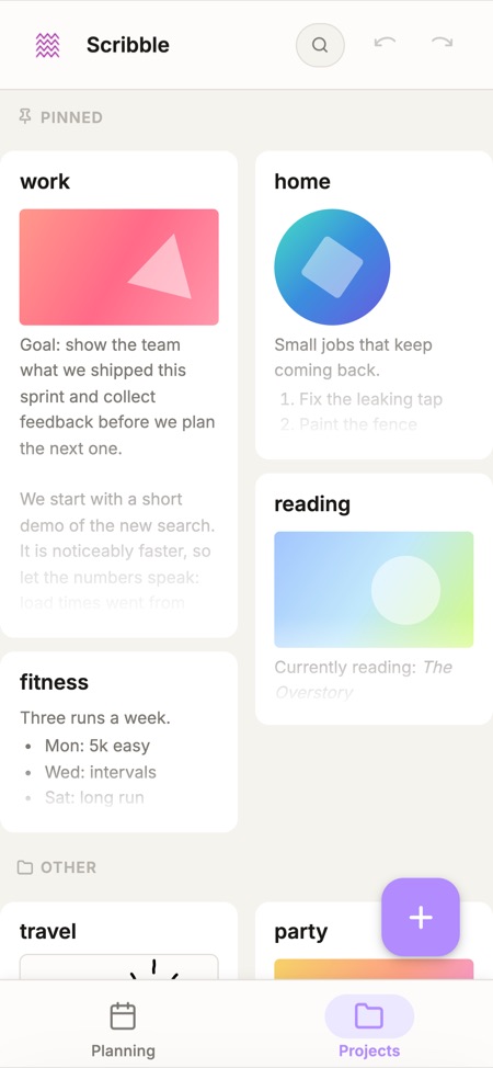 Scribble projects on a mobile phone